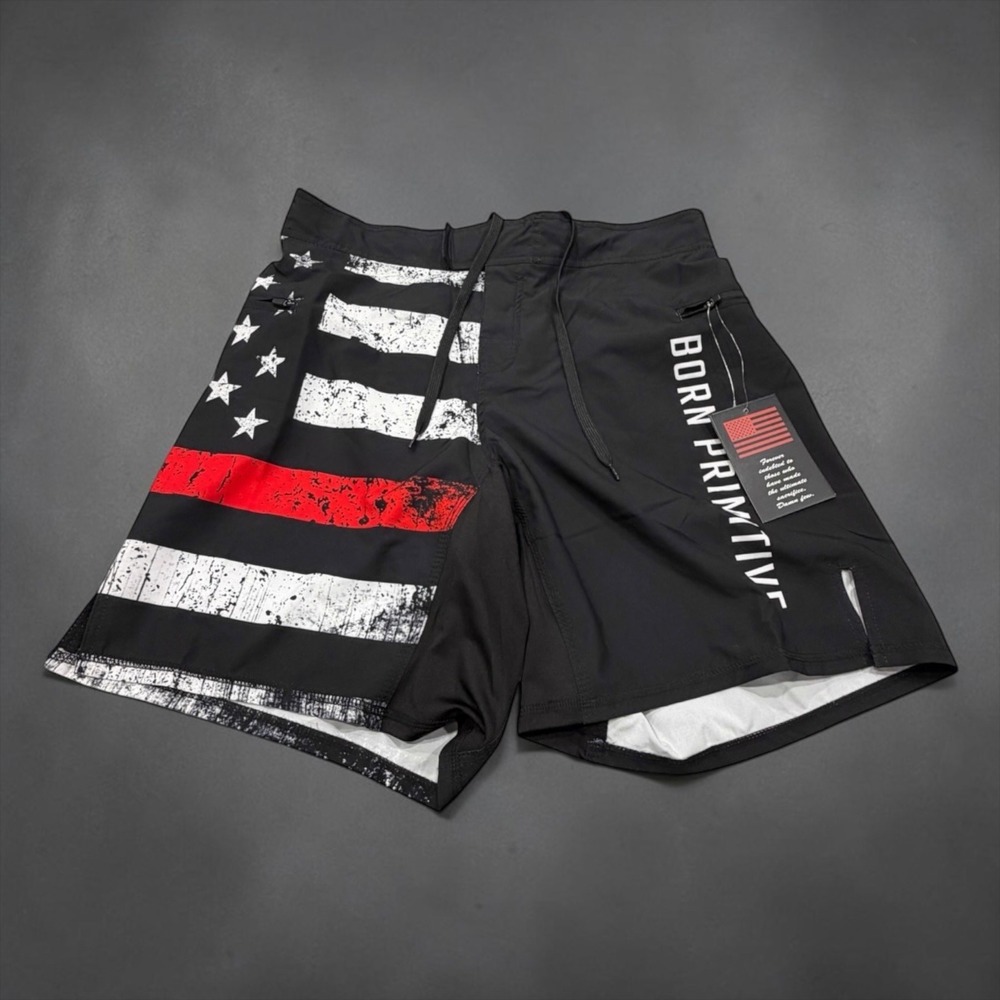 Born Primitive Training Shorts Mens 33/34 Black Flag Thin Red Line Athletic